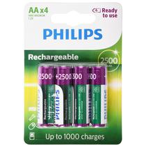 Pilha Recarregavel AA Philips R6B4RTU25 de 2.500 Mah 1.2V - 4 Unidades