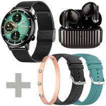 Kit Smartwatch G-Tide Romance Lady Time com Bluetooth - Preto + Fone de Ouvido Sem Fio H21