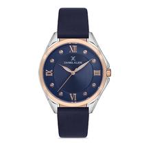 Relogio Analogico Feminino Daniel Klein DK.1.12720-7 Premium Ladies / Pulseira de Couro Genuino -Azul Marinho/Rose Gold