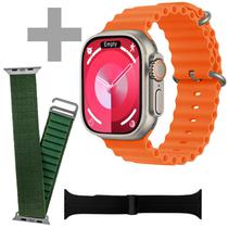 Smartwatch Blulory Glifo Ultra 2 49 MM com Bluetooth - Dourado/Laranja + 2 Pulseiras