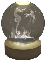 Lâmpada Esfera de Cristal 3D Cavalo Marinho/Polvo