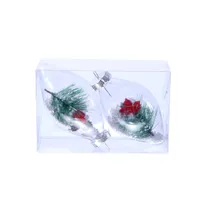 Bola de Natal Oval Transparente com Folha de Pinheiro 11CM 2 Peças.