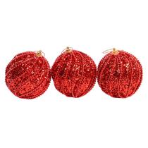 Pelota Navidad 8CM Set 3PZ Rojo Purpurina