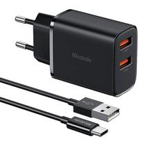 Carregador Celular CH-5072 12W c/Cable USB-A A USB-C Dual Black