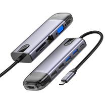 Hub Adaptador Multiporta Mcdodo HU-7420 10 Em 1 / USB-C / HDMI / 2X USB 2.0 / 2X USB 3.0 / USB-C / SD / Micro SD / RJ45 / VGA / 100W - Cinza