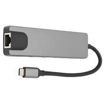 Hub USB-C 3.1 6 Portas / HDMI / 2 USB 3.0 / RJ-45 / 2 USB-C Femea - Preto / Cinza