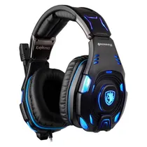 Headset Sades Kinight Pro PC Only Blue SA-907PRO Detalhe CX Feia