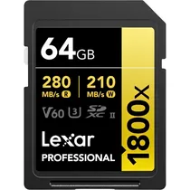Cartão de Memória SD Lexar Professional Gold 1800X 280-210 MB/s C10 U3 V60 Uhs-II 64 GB (LSD1800064G-BNNNG)