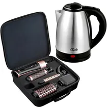Kit Escova Secadora Quanta QTKCS7001 4 Em 1 Perfectlook - Black/Rose Gold + Jarra Elétrica Krab KB2L 220V