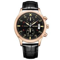 Relogio Analogico Megir Pilot ML2021GREBK-1N0 Masculino, Couro - Preto e Dourado