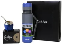 Combo Matero Contigo Garrafa Térmica 1.1L + Cuia + Bomba - Azul