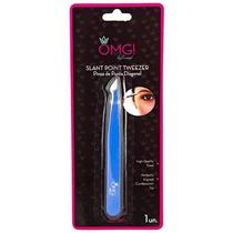 Omg Acs de Beleza Slant Point Tweezers Punta Diagonal Acero Inoxidable Embalaje 20 X 170 X 70MM Azul