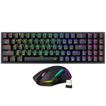 Kit Teclado Gaming Mecánico Redragon Combo S136 Inglés USB com Backlight RGB + Mouse 7.200 Dpi - Preto
