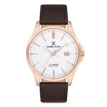 Relogio Analogico Masculino Daniel Klein DK.1.12756-3 Premium Gents / Pulseira de Couro Genuino - Marrom/Rose Gold