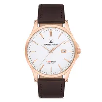 Relogio Analógico Masculino Daniel Klein DK.1.12756-3 Premium Gents / Pulseira de Couro Genuino - Marrom/Rose Gold