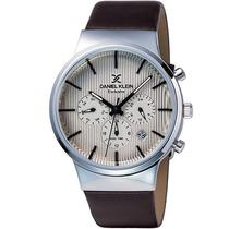 Relogio Analogico Daniel Klein Exclusive DK11891-5 Masculino Pulseira de Couro - Marrom e Prata