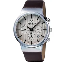 Relógio Analógico Daniel Klein Exclusive DK11891-5 Masculino Pulseira de Couro - Marrom e Prata