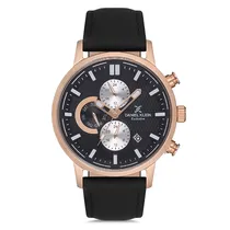 Relogio Analógico Masculino Daniel Klein DK.1.12707-3 Exclusive Gents / Pulseira de Couro Genuino - Preto/Rose Gold