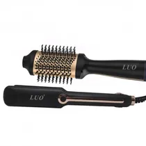 Kit Escova Alisadora e Chapinha de Cabelo Luo LU-4658 - Preto/Dourado