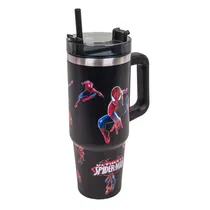 Copo Térmico Spider-Man com Canudo 800ML - Preto