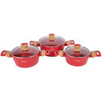 Jogo de Panelas Ucc Life Rojo de Inducao com 6PCS 3 Panelas com Tampa 20/22/24CM