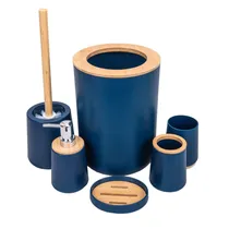 Jogo de Banho Plastico com Bambu 6 Peças - Azul