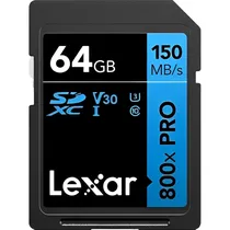 Memória SD Lexar 800XPRO 150 MB/s C10 U3 V30 64GB (LSD0800P064G-BNNNG)