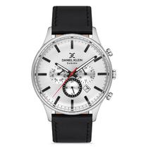 Relogio Analogico Masculino Daniel Klein DK.1.12753-1 Exclusive Gents / Pulseira de Couro Genuino - Prata/Preto