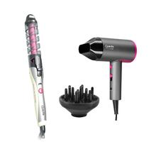 Secador de Cabelo Quanta Compact Look QTSCP20 / 2000W / Bivolt + Modelador de Cachos Espiral QTMC200BL / 180OC / 360O / Bivolt - Cinza/ Rosa