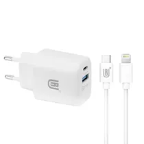 Carregador / Adaptador de Parede Ur UA-14 / 38W / USB-A / USB-C / com Cabo USB-C / Lightning - Branco