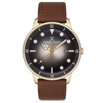 Relogio Analogico Masculino Daniel Klein DK.1.12668-3 Premium Gents / Pulseira de Couro Genuino - Marrom/Dourado