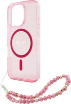 Capa com Cordão Guess para iPhone 16 Pro Max GUHMP16XHGCRELSF - Pink