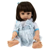 Boneca Baby Reborn V-43 - 48CM - Silicone - Vestido Azul com Branco