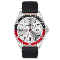 Relogio Analogico Masculino Daniel Klein DK.1.12665-1 Premium Gents / Pulseira de Couro Genuino - Preto/Vermelho/Prata