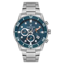 Relogio Analógico Masculino Daniel Klein DK.1.13887-4 Exclusive Gents / Pulseira de Aço Inoxidável - Prata/Azul