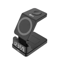 Carregador Wireless 4LIFE 4 Em 1 Magnetic Wireless Station FLWXC89 / com Relogio / 15W - Preto