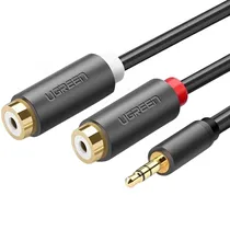 Cabo de Áudio Ugreen AV116 Jack 3.5MM para 2 Rca - Preto/Dourado 3 Metros