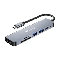 Hub Adaptador Multiporta Onex HUB-7566 / 6 Em 1 / HDTV / SD / TF / USB 2.0 / USB 3.0 / Type-C(PD) - Cinza