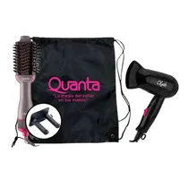 Escova Secador Quanta QTES6000N Bivolt - Cinza/Rosa + Bolsa + Secadora KBSC12