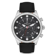 Relogio Analógico Masculino Daniel Klein DK.1.12723-1 Exclusive Gents / Pulseira de Couro Genuino - Preto/Prata