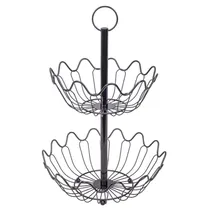 Fruteira Decorativa de Dois Níveis de Metal Preto