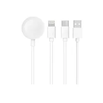 Cabo Carregador H'Maston YD-13 3 Em 1 para Smartwatch Magsafe / USB-C / Lightning / 1.2 Metros - Branco