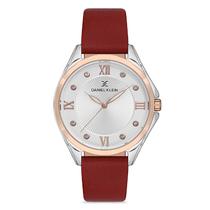 Relogio Analogico Feminino Daniel Klein DK.1.12720-2 Premium Ladies / Pulseira de Couro Genuino - Vermelho/Rose Gold