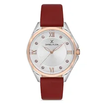 Relógio Analógico Feminino Daniel Klein DK.1.12720-2 Premium Ladies / Pulseira de Couro Genuino - Vermelho/Rose Gold