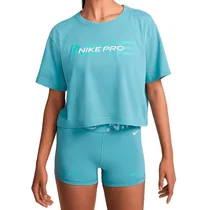 Camiseta Nike Feminino Pro Sleeve Cropped Denim XS Turquesa - HF0762464