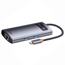 Hub 4P. USB 3.0 Baseus WKWG070113 Type-C Femea/RJ45 Cinza