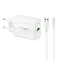 Carregador de Parede Yookie KI98Y / 18W / USB-A + Cabo USB-A/ Lightning / Bivolt - Branco