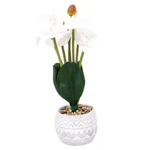 Orquídea Artificial Branca com Detalhes Rosados – Flor Decorativa Em Vaso Branco