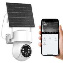 Camera de Segurança Smart Solar TQ1-GK4-4GEU-6.2W / Wifi / HD / Microfone / Alarma / Detecção Humana / Visao Noturna / App Icsee - Branco