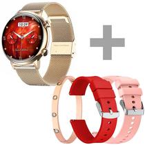 Smartwatch G-Tide Romance Lady Time com Bluetooth - Dourado + 2 Pulseiras